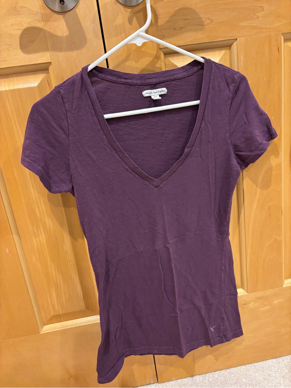 American Eagle Outfitters Women's V-Neck Short Sleeve Top - Purple